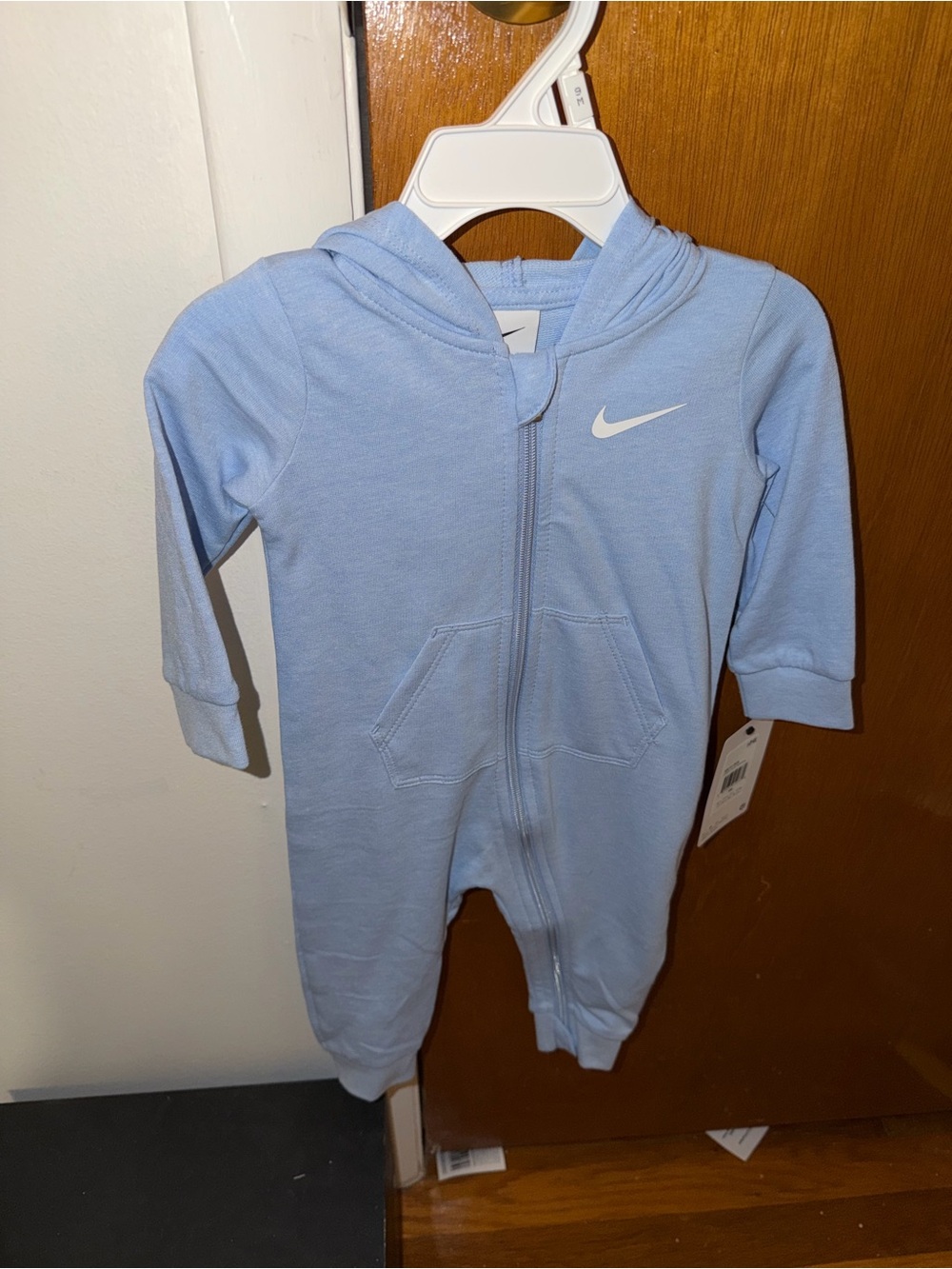 Nike Light Blue Hooded Infant One-Piece Footie